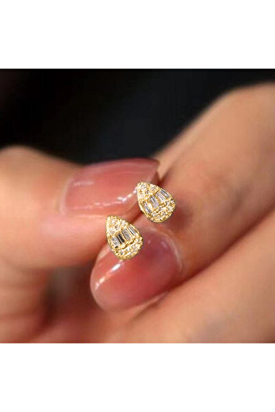 Choice أقراط أذن فاخرة من Huitan على شكل قطرة ماء رقيقة E4620 مرصعة بالكريستا...