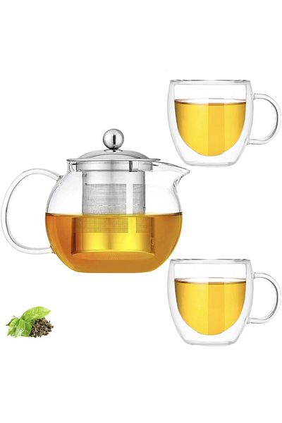 Quasar & Co. 2-Cup Teapot Set, ®,relax,with Infuser,lid and 2 Double-Walled Mugs,650ml/2x250ml