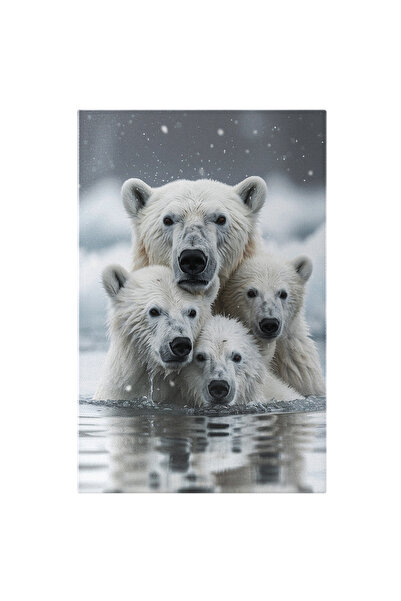 StoryGift Romania Tablou Canvas Ursoaica Polară Și Puii Joacă În Apa Rece A Ț...