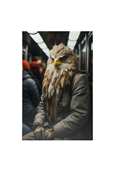 StoryGift Romania Tablou Canvas: Vizita Îmbufnată Și Așteptarea Răbdătoare Bufnița Cu Cioc Galben În Metrou Pictu