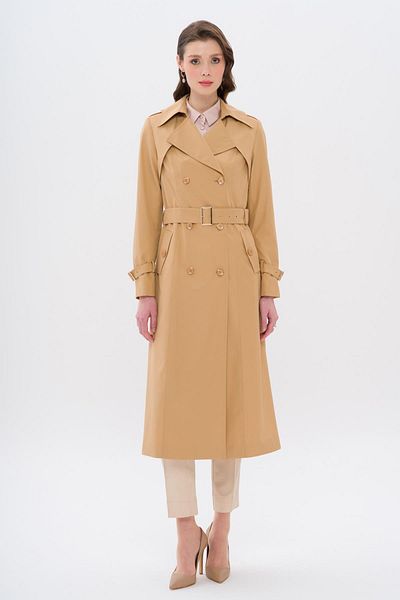 Olcay Double Breasted Trench Coat with Epaulettes and Cape Kamel 6651
