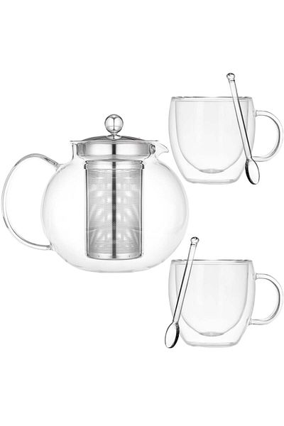 Quasar & Co. Teapot Set With 2 Cups And 2 Teaspoons ®, with Infuser, 650ml, 2x250ml, heat-resistant, glass