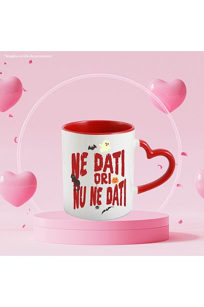 StoryGift Romania Cana ne dati ori nu ne dati H4ALLowen sperietoare, 330ml, Ceramica cu Maner Inim, Cu Maner Inim