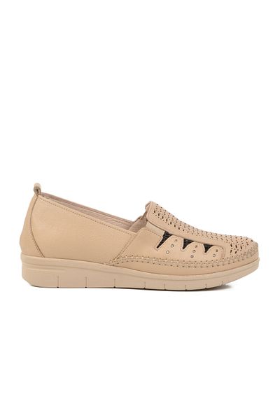 AYAKMOD Beige Genuine Leather Anatomical Women's Casual Shoes 42660 Z