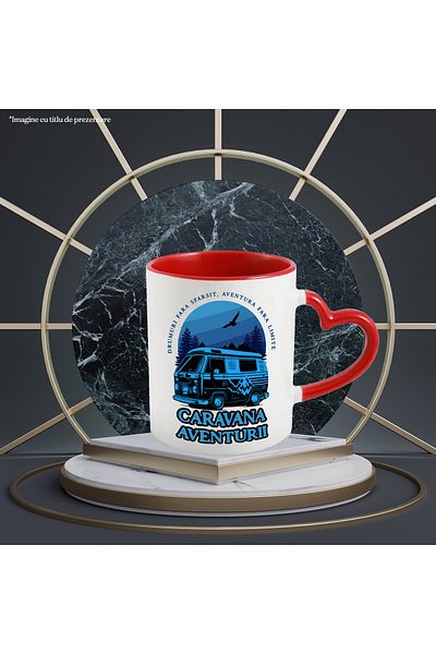 StoryGift Romania Caravan Adventure Mug Caravan in the Forest Vacation, 330ml, Ceramic with Heart Handle, With ,STG