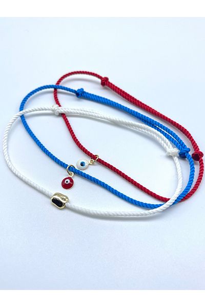 Concept HuBuTU 3 Pieces Minimal Evil Eye Luck Figured Red Blue White Twisted Rope Summer Anklet Set