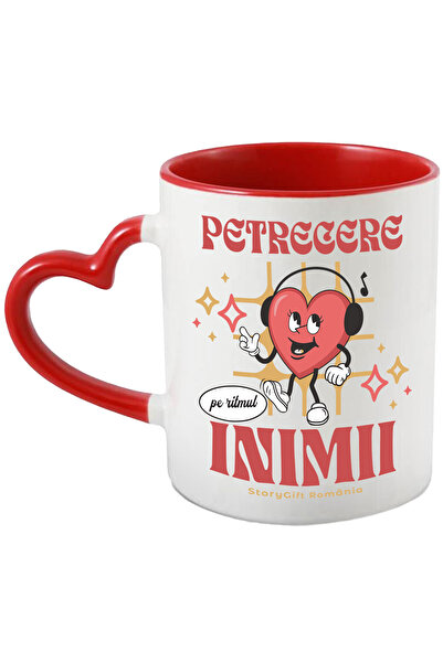 StoryGift Romania Cana cu Inima Rosie Vesela Cu Casti Audio Dragoste Inima Pe...