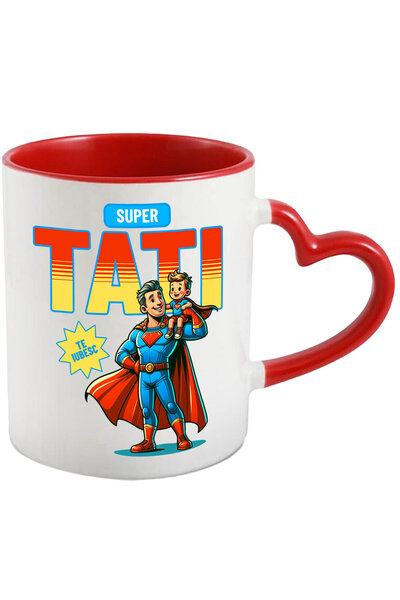 StoryGift Romania Cana cu Barbat Costum Super man, Erou, Copil, Tata Si Copii...