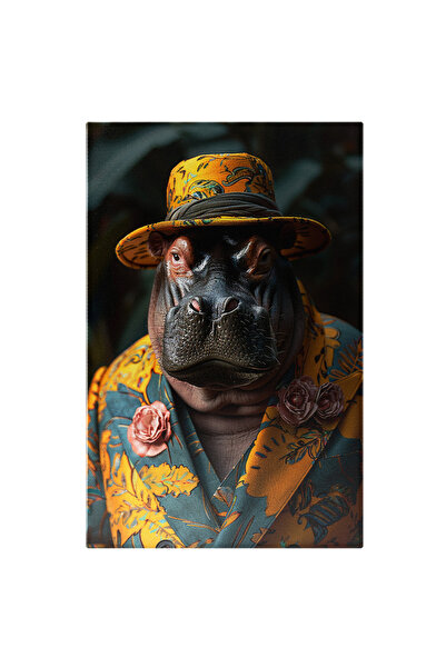 StoryGift Romania Tablou Canvas Hipopotamul Bunic Cu Palarie Galbena Si Sacou...