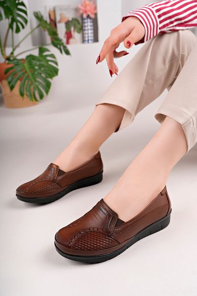 Deri Expres Genuine Leather Ortapedic Women's Daily Taba Shoes