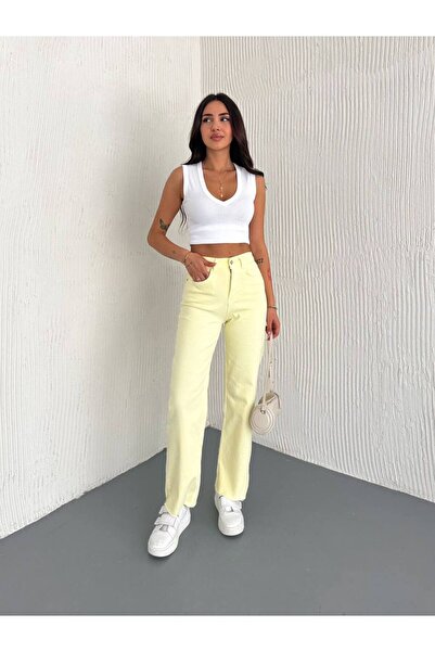 Noa Noa Κίτρινο τζιν παντελόνι με λεπτομέρεια στο πόδι