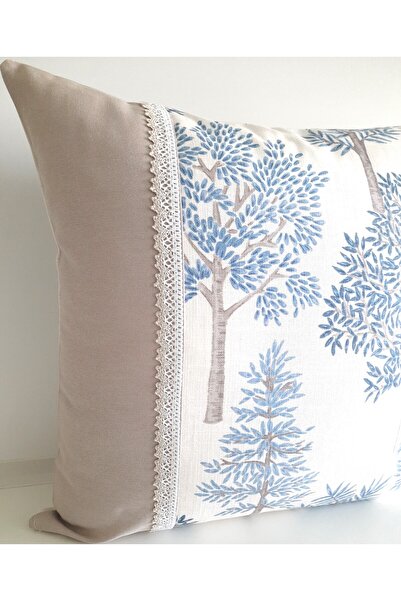 Fabric by Gülçin Koton Pamuklu Kumaş Ağaç Desen Kum Beji Beyaz Dantel Biyeli ...
