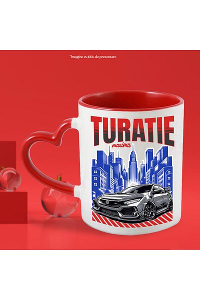 StoryGift Romania Cana Turatie Maxima Masina Viteza Adrenalina, 330ml, Ceramica Cu Maner Inima Ros, Cu ,stg