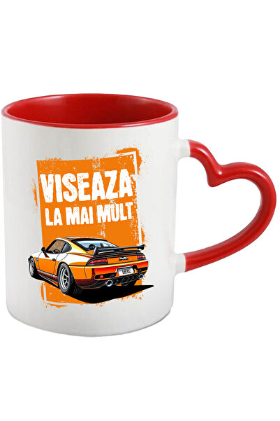 StoryGift Romania Cana cu Masina DE Curse Modificata Portocalie Text Viseaza La Mai Mult Motivatio, Cu Maner Inim