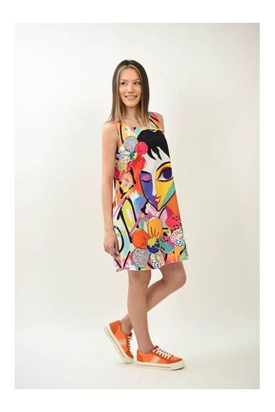FASHIONLAND Rochie Scurta Fara Maneci Flower Face Multicolora Talie Unica Multicolora