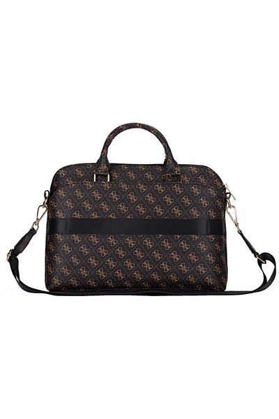 Guess Geantă pentru laptop de 15 inch, logo triunghi granulat, piele ecologică, curea reglabilă, Guess, maro
