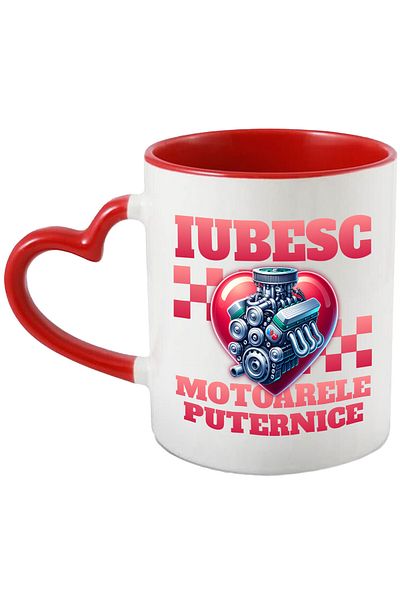 StoryGift Romania Cana cu Motor Masina Viteza Curse Ilegale Text Iubesc Motoarele Puternice, Ceram, Cu Maner Inim