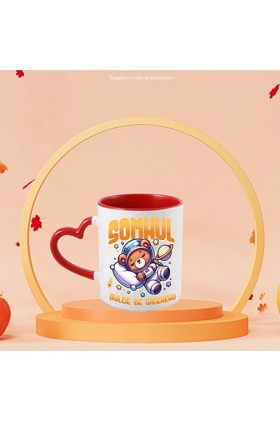 StoryGift Romania Cana cu Urs De Plus Maro Text Somnul Dulce De Weekend In spatiu Printre Stele, C, Cu Maner Inim