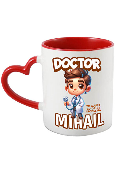 StoryGift Romania Cana cu Barbat Cu Halat Super Erou Doctor Text Mihail Te Ajut Cu Orice Sanatate , Cu Maner Inim