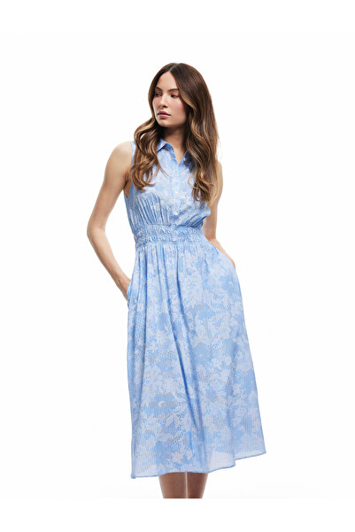 Koton Μίντι φλοράλ φόρεμα από βισκόζη με λεπτομέρεια αμάνικο πουκάμισο με κουμπιά