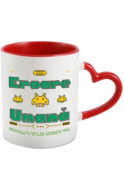 StoryGift Romania Cana joc video iubitorii de lume virtuala Eroare umana, 330ml, Ceramica cu Maner, Cu Maner Inim