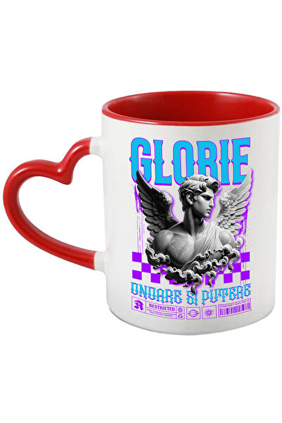 StoryGift Romania Cana cu Bust Statuie Barbat Cu Aripi Text Glorie Onoare Si Putere, Ceramica, 330, Cu Maner Inim