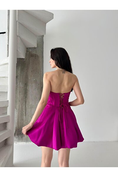 Serica Moda Μίνι βραδινό φόρεμα με φούξια κορσέ και λεπτομερή φούστα με μπαλόνι