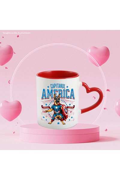 StoryGift Romania Cana cu Ciobănesc German / German Shepherd Caine In Costum de Capitan America cu, Cu Maner Inim