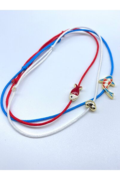 Concept HuBuTU 3 Pieces Minimal Fish Evil Eye Luck Figured Red Blue White Rope Summer Anklet Set