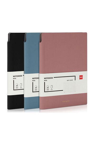 Deli Office Notebook A5 112 Pages 80G Ruled Blue Leather Cover N141L Deli