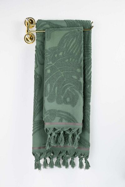 birizmoda Botanical Garden Fringed Bath Towel - Green