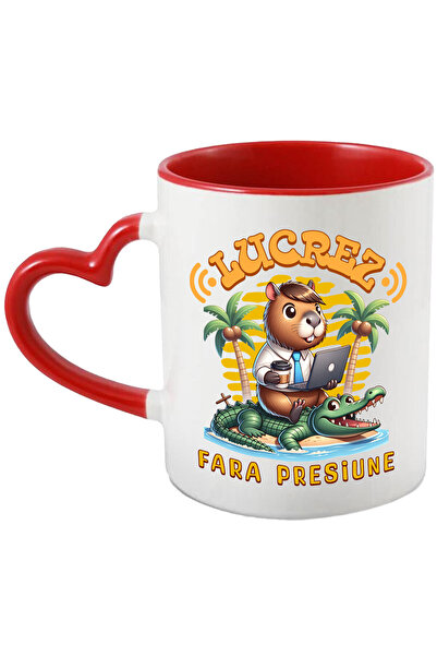 StoryGift Romania Cana cu Castor haios Costum Cu Cravat laptop, crocodil Insula Tropicala Work Fro, Cu Maner Inim