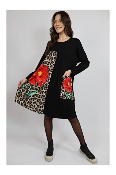 FASHIONLAND ROCHIE MIDI CU MANECA LUNGA SI BUZUNAR APLICAT PEONY TALIE UNICA ...