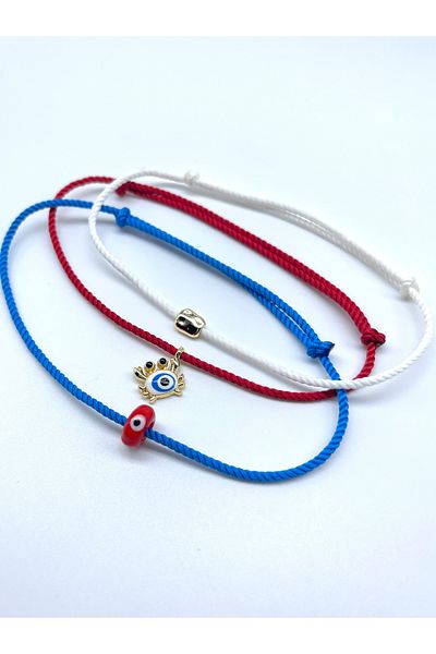Concept HuBuTU 3 Pieces Minimal Crab Evil Eye Luck Figured Blue Red White Twisted Rope Summer Anklet Set