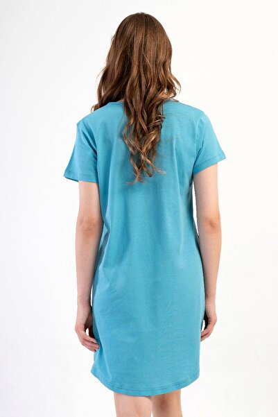 VİENETTA Women's Large Size Short Sleeve Turquoise Tunic C3T6N0O014