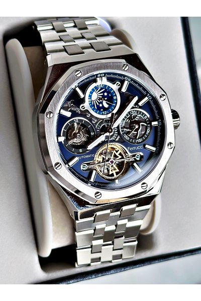 Ferrucci Silver Color Mechanism Luxury Business Model Automatic Mechanism Men's Wrist Watch + Bracelet