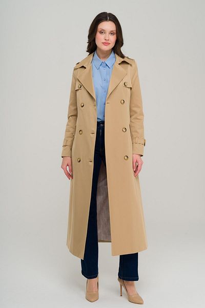 Olcay Double Breasted Water Repellent Trench Coat with Epaulettes and Cape Detail Kamel 6695