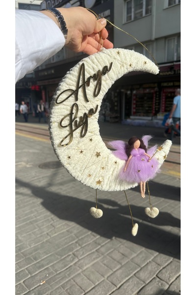 KRVTASARIM Peri Bebekli Ledli Unisex Ay Model Bebek Kapı Süsü