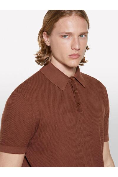 Sisley 100% βαμβακερό πλεκτό μπλουζάκι πόλο ανδρικό καφέ πόλο - 325P1094S300M