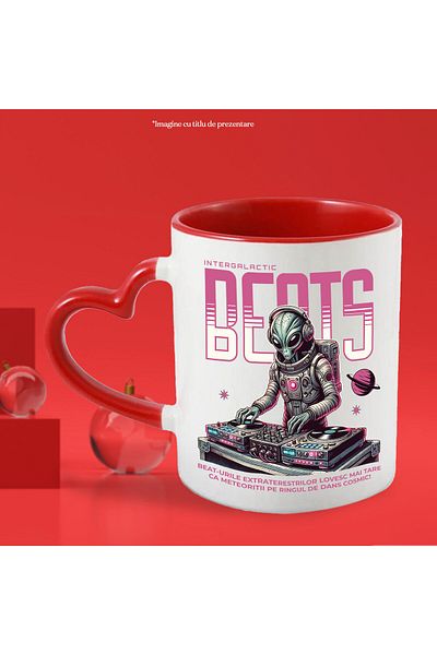 StoryGift Romania Mug with Alien in Space Suit DJ Hobby Job Music Fun Petre, With Heart Handle STG
