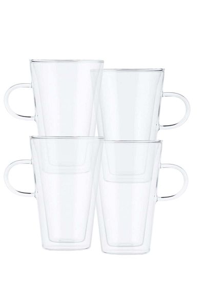 Quasar & Co. Set of 4 Dubli ® Double Walled Mugs, 400 Ml, Heat Resistant, Straight Model, Transparent