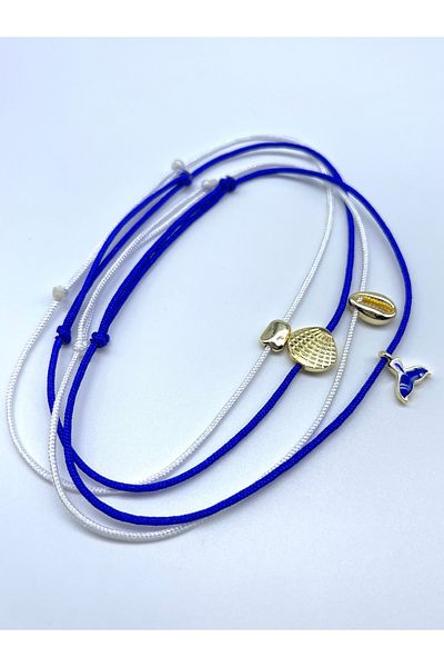 Concept HuBuTU 4 Pieces Minimal Mussel Fish Luck Figured White Midnight Blue Rope Summer Anklet Set