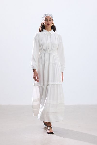 BE BLUE Ekru Ribbed Modal Dress