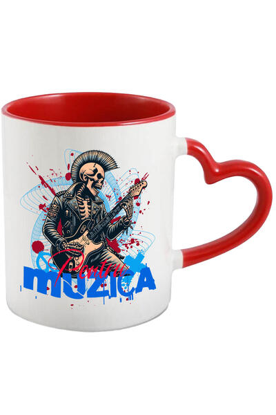 StoryGift Romania Cana cu Schelete Uman Cu Geaca De Piele Si Chitara Electrica Muzica Rock Distrac, Cu Maner Inim