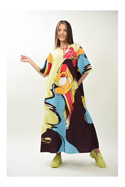 FASHIONLAND ROCHIE LUNGA POP ART MELEK CU BUZUNARE SI MANECA SCURTA EVAZATA T...