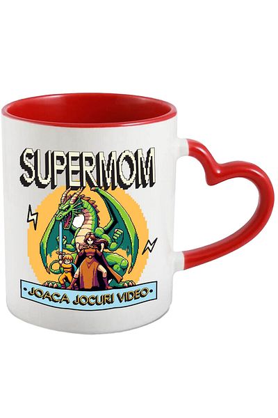 StoryGift Romania Cana cu Dragon Jocuri Video Cu Luptatoare razboinica SuperMom Text Joaca Jocuri , Cu Maner Inim