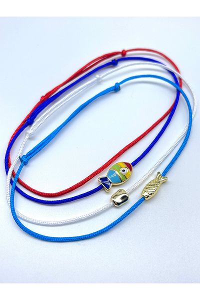 Concept HuBuTU 4 Pieces Red White Blue Rope Summer Anklet Set with Minimal Fish Luck Figure