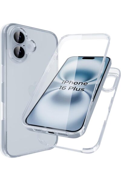 TEKNOMODA Apple iPhone 16 PLUS Kılıf Şeffaf 360 Ön Arka Korumalı Silikon