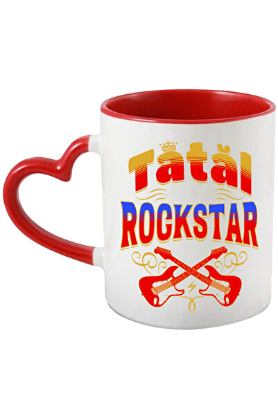 StoryGift Romania Cana Tatal rockstar, muzician, familie, iubire, 330ml, Ceramica cu Maner Inima R, Cu Maner Inim