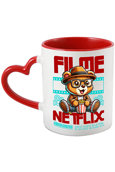 StoryGift Romania Cana cu Urs Brun Maro Cu Ochelari De Vedere Si Popcorn Film...